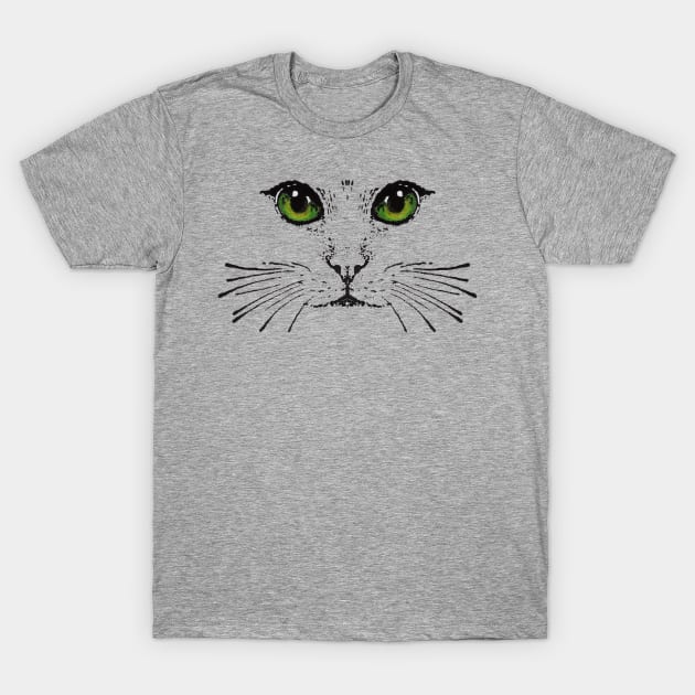 Cat Face Green eyes Whiskers T-Shirt by DeerSpiritStudio